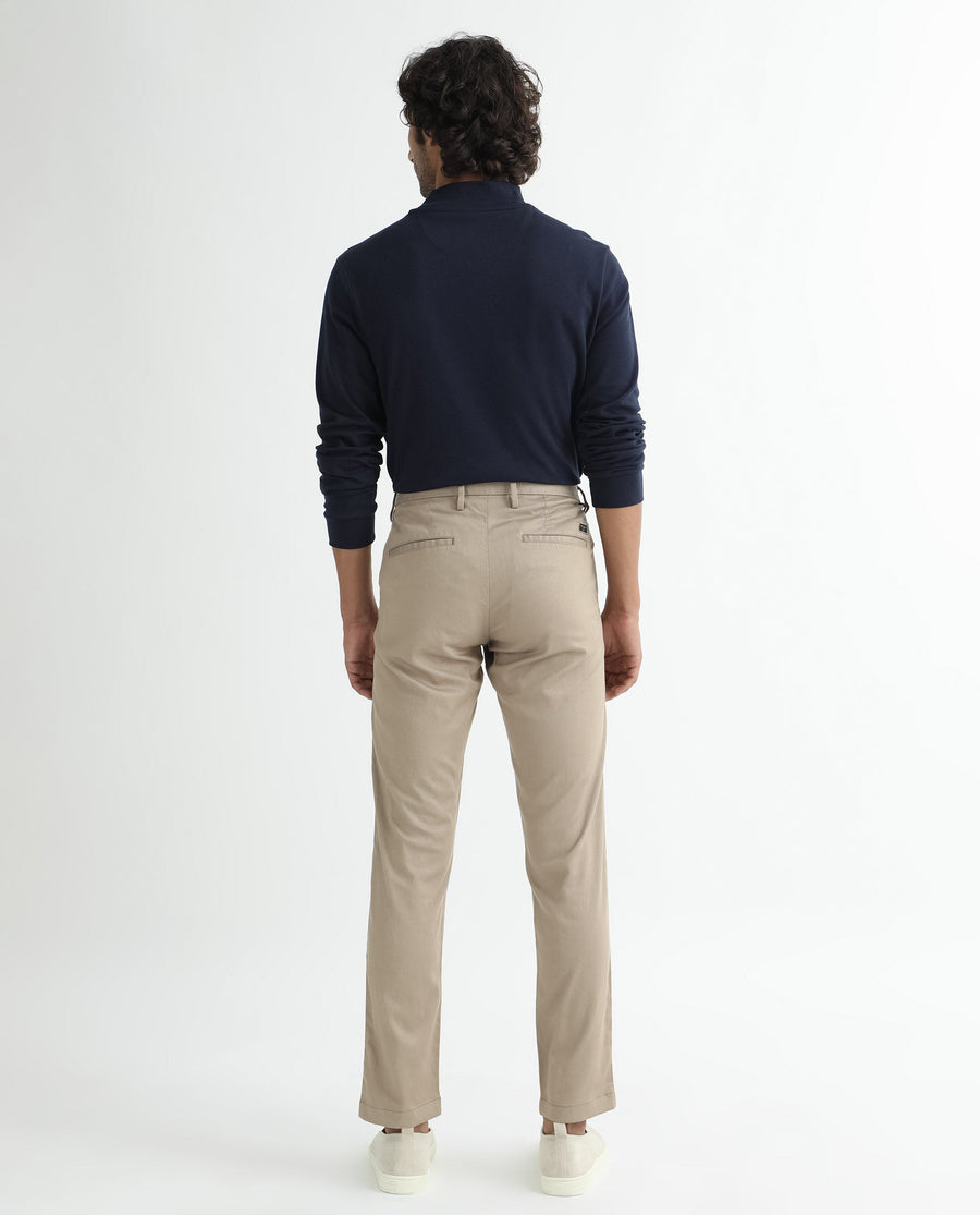 Rare Rabbit Men's Cellular Khaki Cotton Plain Regular Fit Trouser