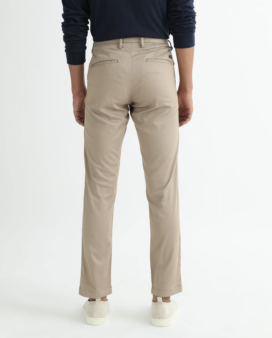 Rare Rabbit Men's Cellular Khaki Cotton Plain Regular Fit Trouser