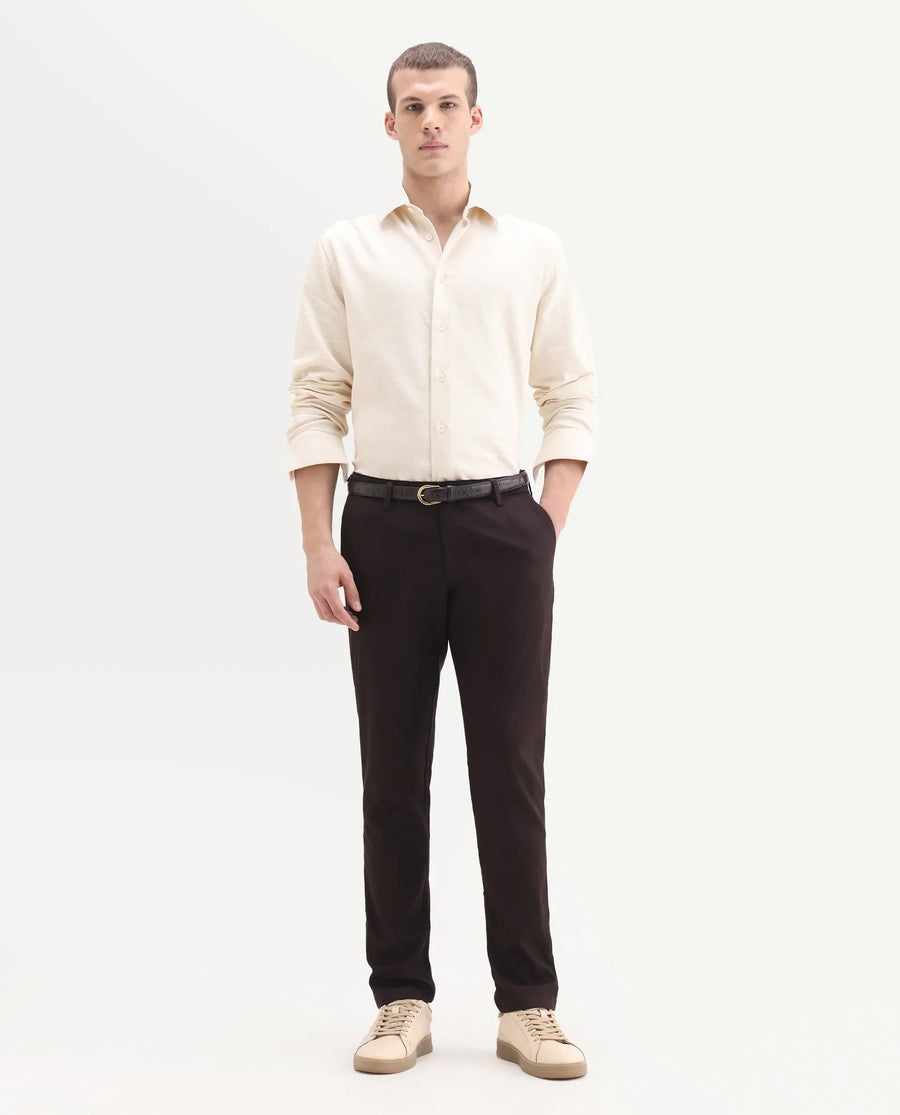 Rare Rabbit Men's Cellular Maroon Cotton Plain Regular Fit Trouser