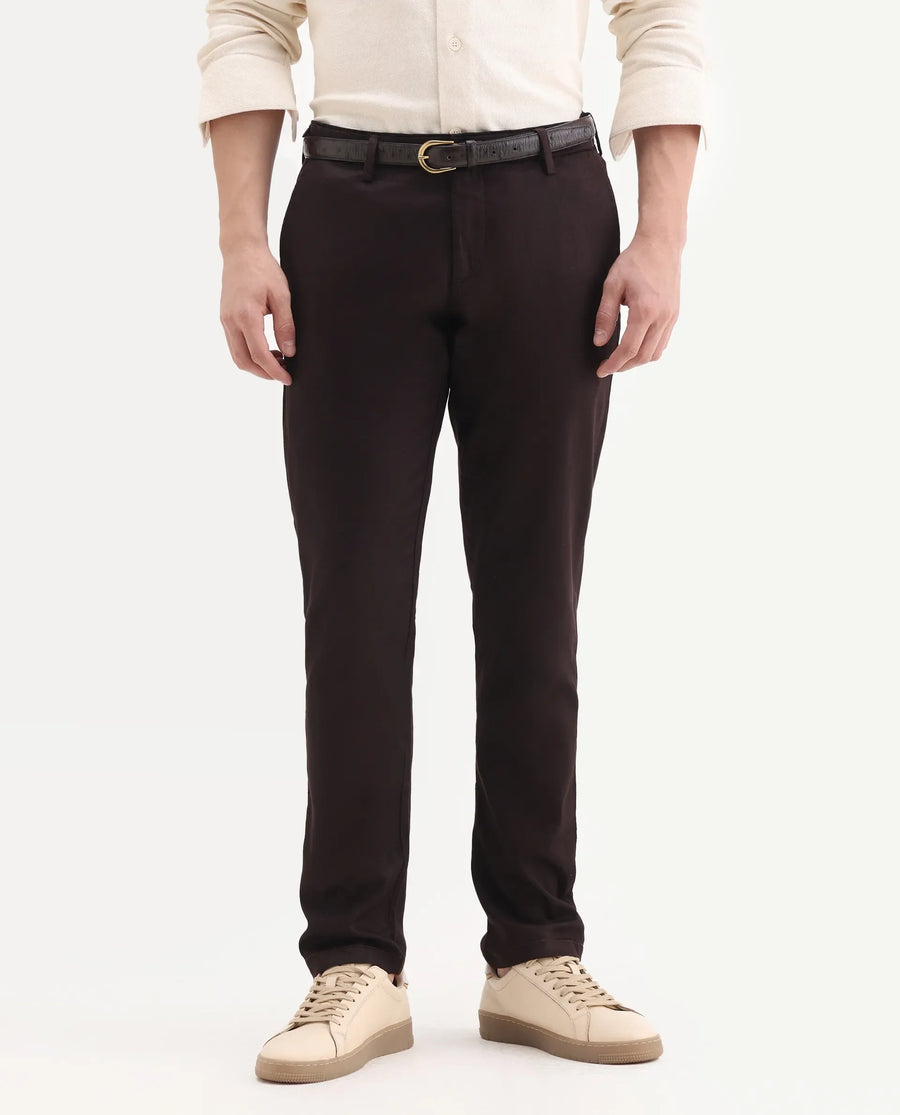 Rare Rabbit Men's Cellular Maroon Cotton Plain Regular Fit Trouser