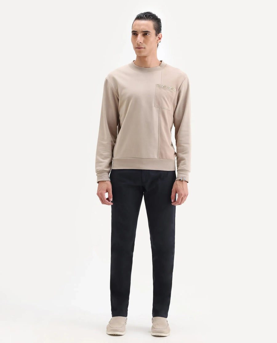 Rare Rabbit Men's Cellular Navy Cotton Plain Regular Fit Trouser