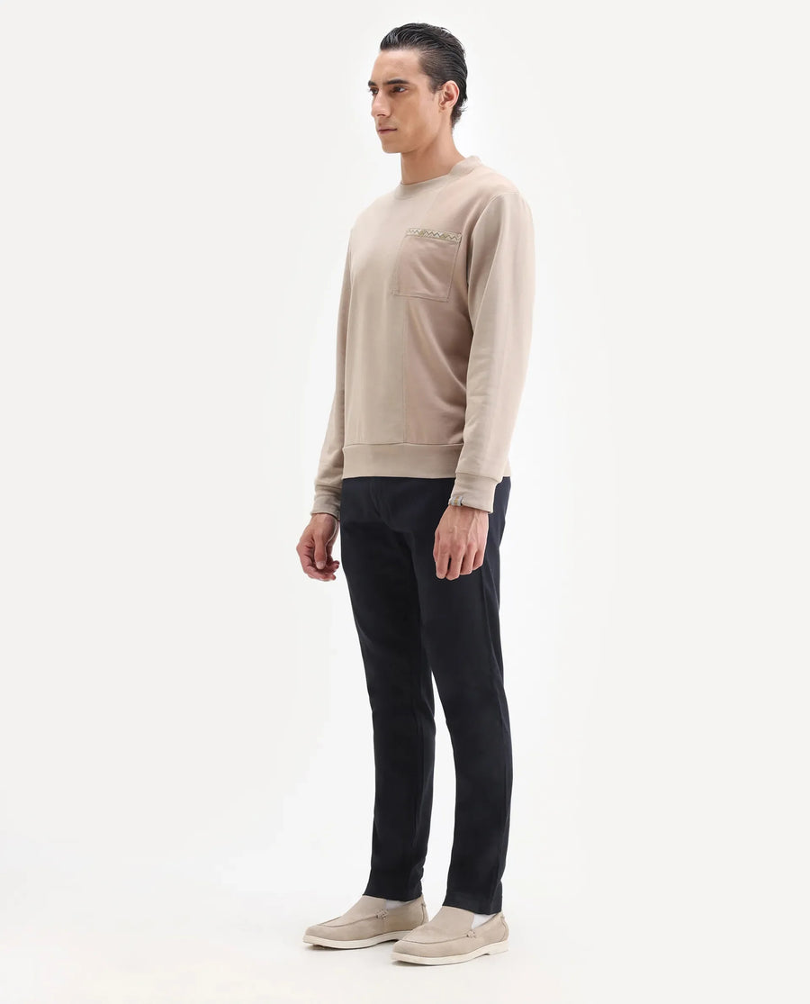 Rare Rabbit Men's Cellular Navy Cotton Plain Regular Fit Trouser