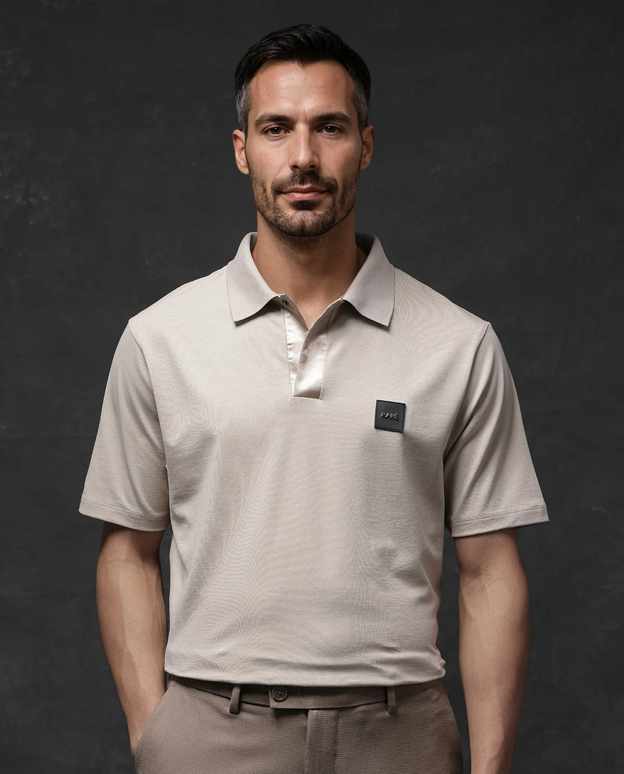 Rare Rabbit Men's Centor - Beige Cotton Plain Regular Fit Half Sleeve Polo