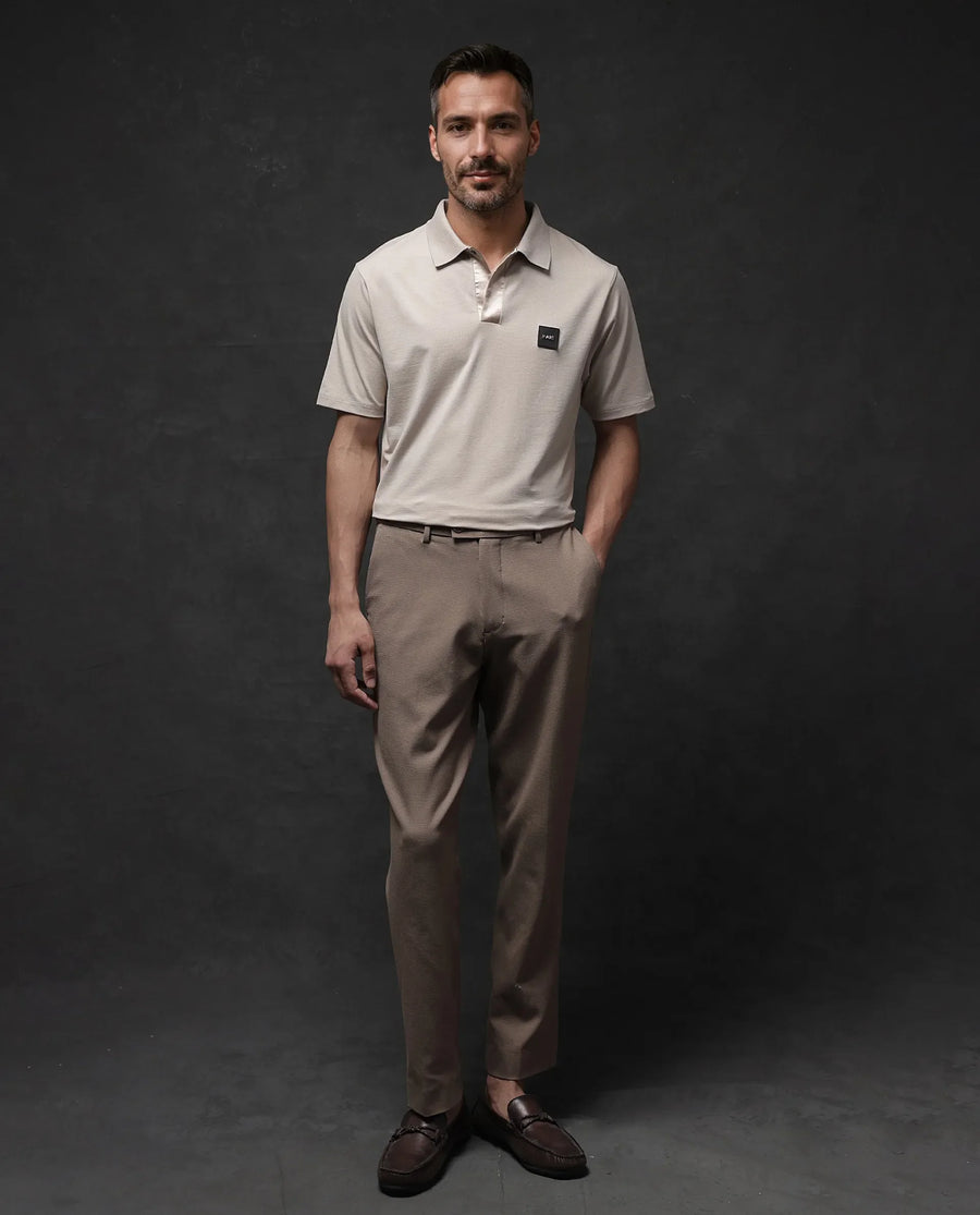 Rare Rabbit Men's Centor - Beige Cotton Plain Regular Fit Half Sleeve Polo
