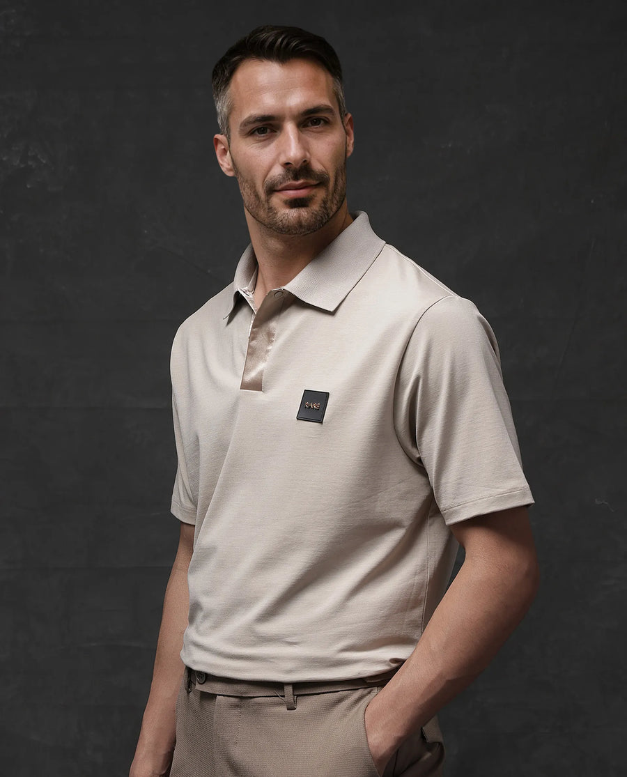 Rare Rabbit Men's Centor - Beige Cotton Plain Regular Fit Half Sleeve Polo