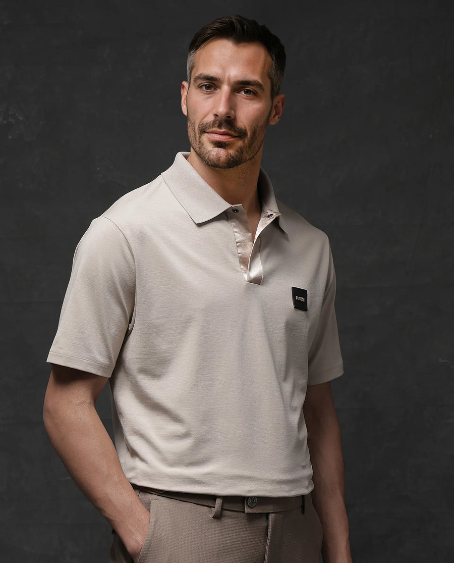 Rare Rabbit Men's Centor - Beige Cotton Plain Regular Fit Half Sleeve Polo