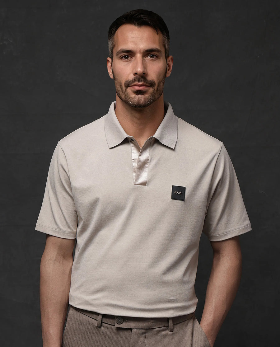 Rare Rabbit Men's Centor - Beige Cotton Plain Regular Fit Half Sleeve Polo