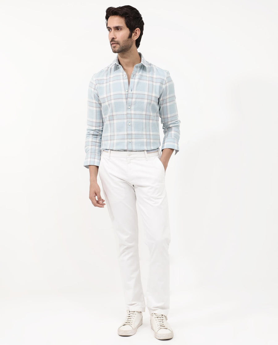 Rare Rabbit Men's Cerol Pastel Blue Cotton Checked Print Regular Fit Full Sleeve Collared Shirt
