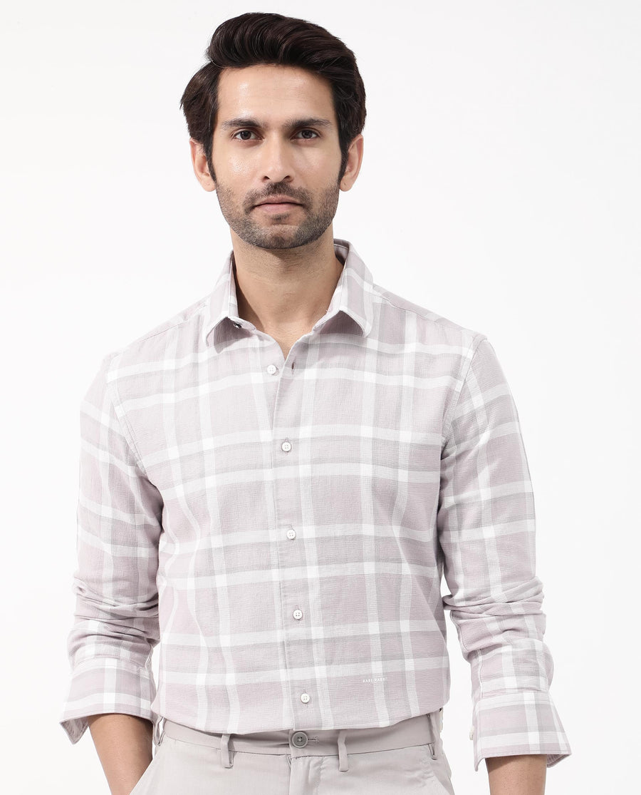 Rare Rabbit Men's Cerol Pastel Pink Cotton Checked Print Regular Fit Full Sleeve Collared Shirt