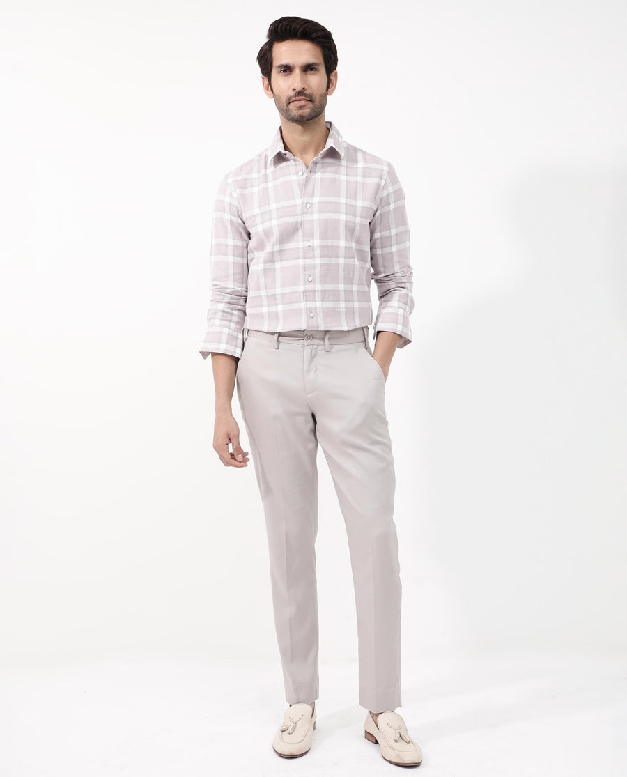 Rare Rabbit Men's Cerol Pastel Pink Cotton Checked Print Regular Fit Full Sleeve Collared Shirt