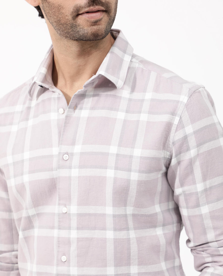Rare Rabbit Men's Cerol Pastel Pink Cotton Checked Print Regular Fit Full Sleeve Collared Shirt