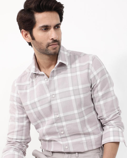 Rare Rabbit Men's Cerol Pastel Pink Cotton Checked Print Regular Fit Full Sleeve Collared Shirt