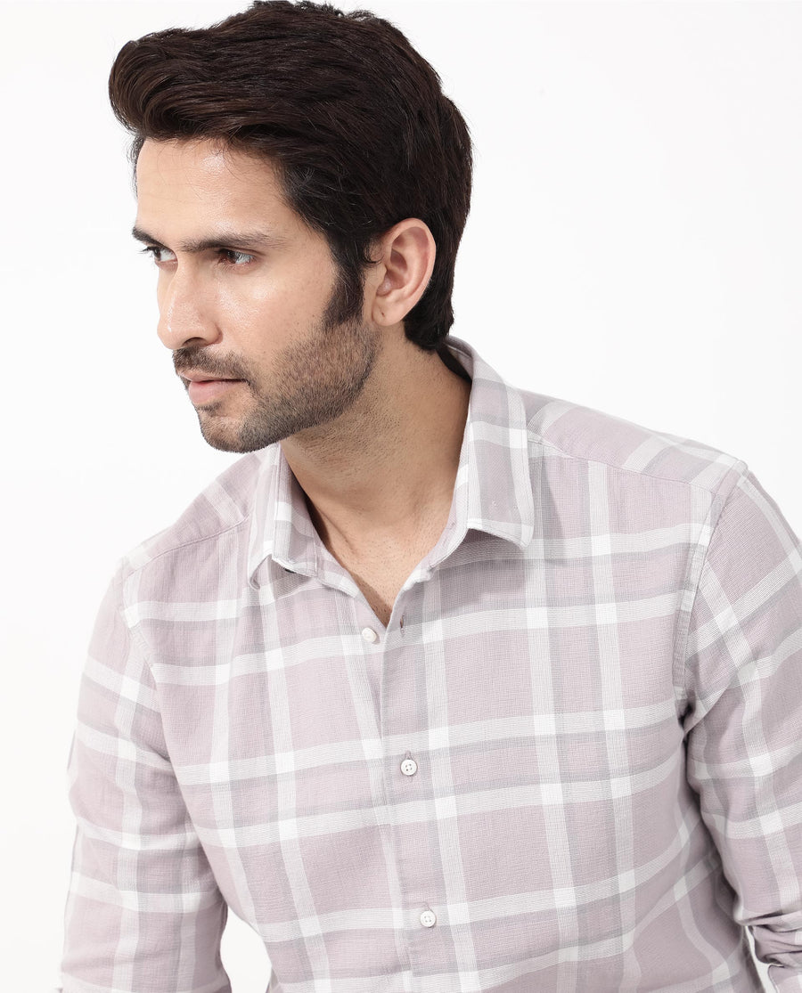 Rare Rabbit Men's Cerol Pastel Pink Cotton Checked Print Regular Fit Full Sleeve Collared Shirt