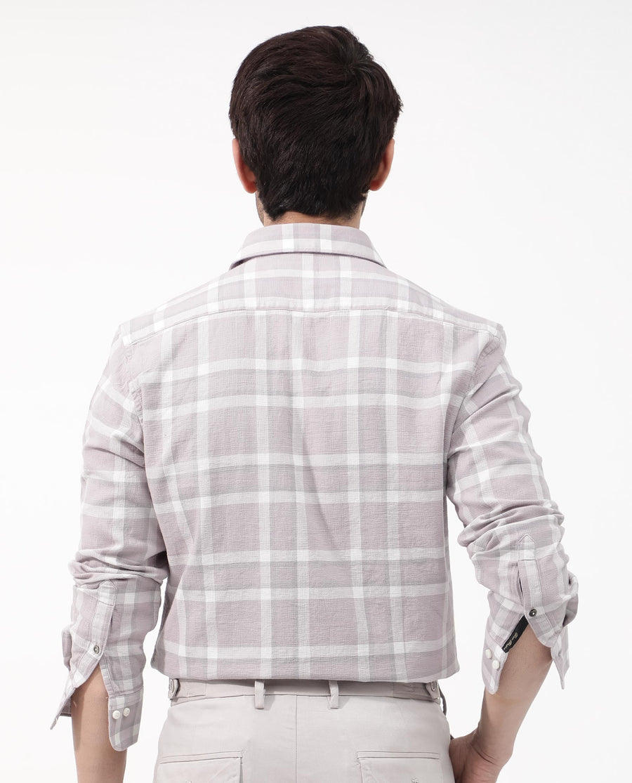 Rare Rabbit Men's Cerol Pastel Pink Cotton Checked Print Regular Fit Full Sleeve Collared Shirt