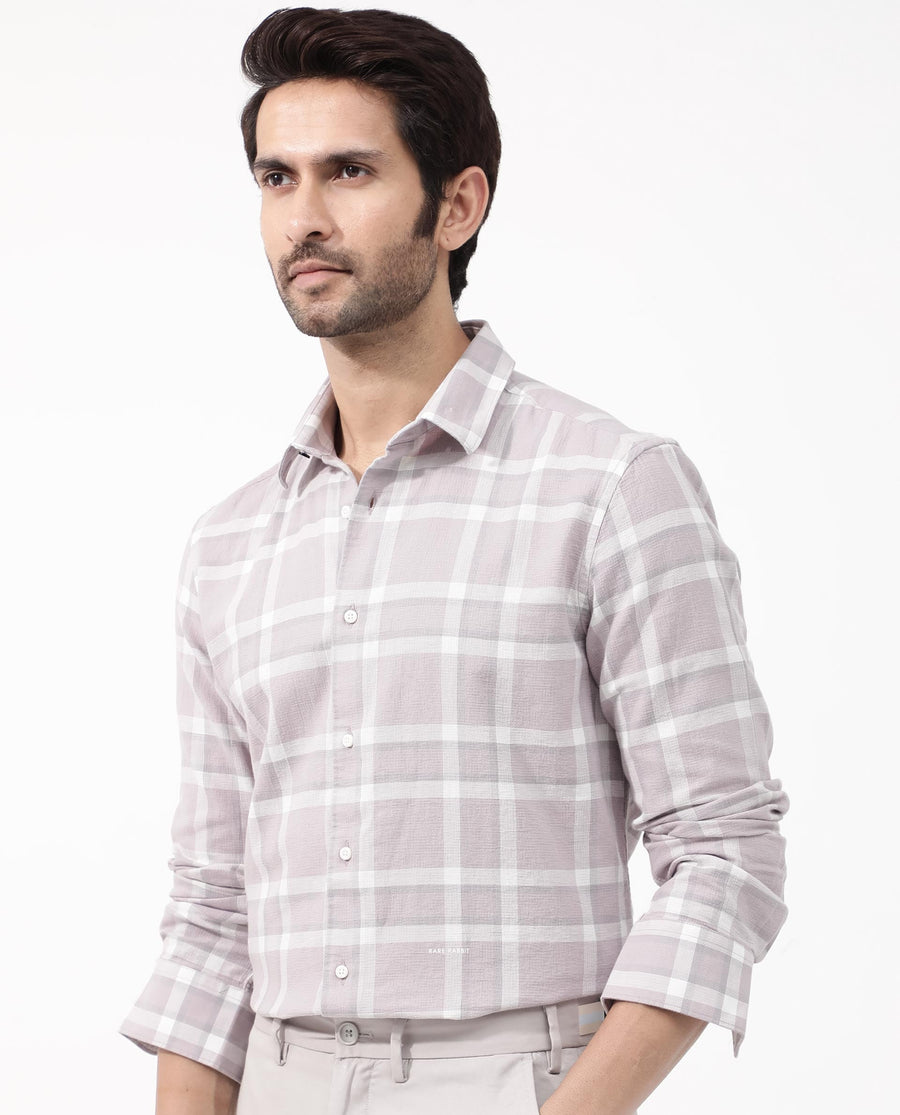 Rare Rabbit Men's Cerol Pastel Pink Cotton Checked Print Regular Fit Full Sleeve Collared Shirt