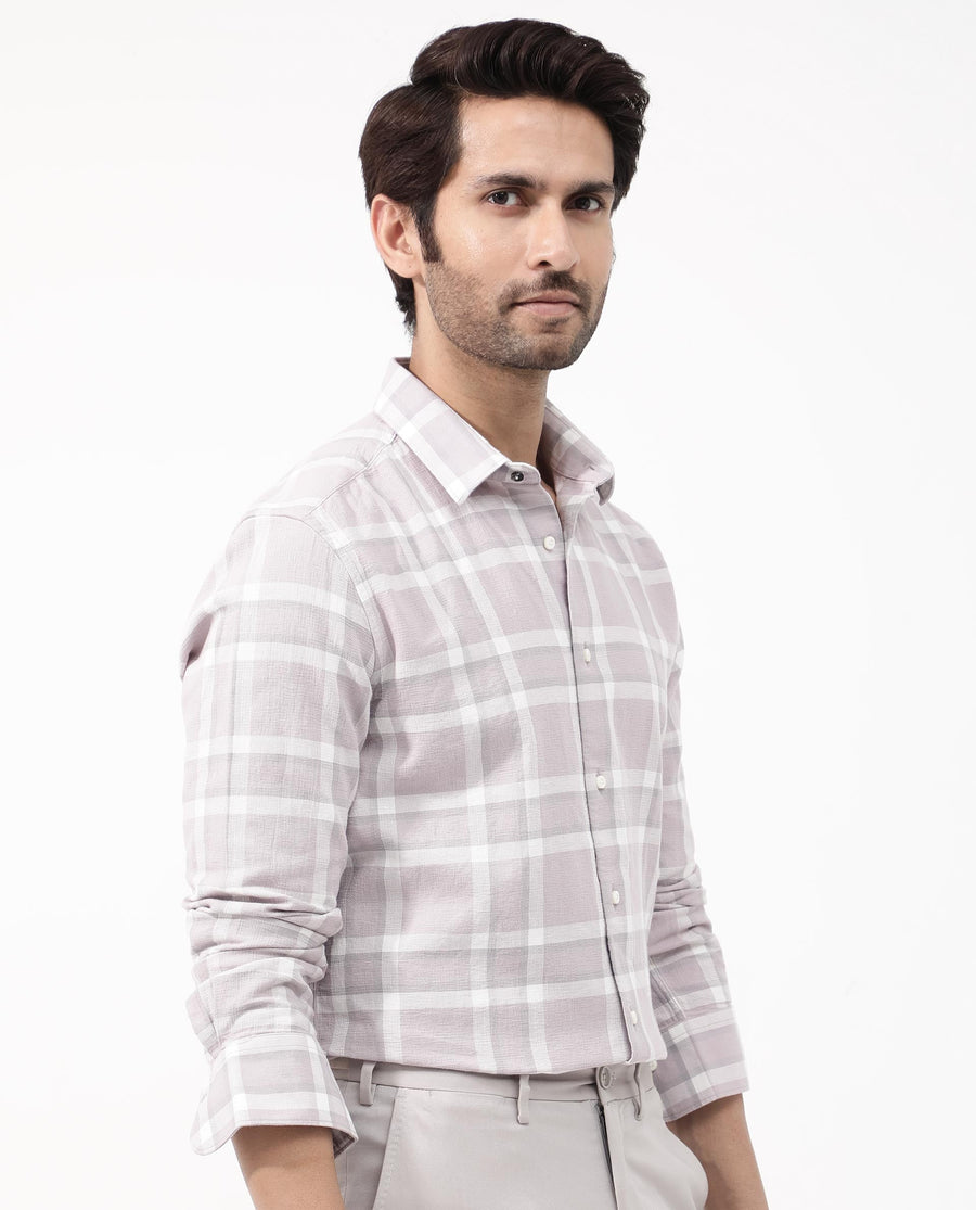 Rare Rabbit Men's Cerol Pastel Pink Cotton Checked Print Regular Fit Full Sleeve Collared Shirt