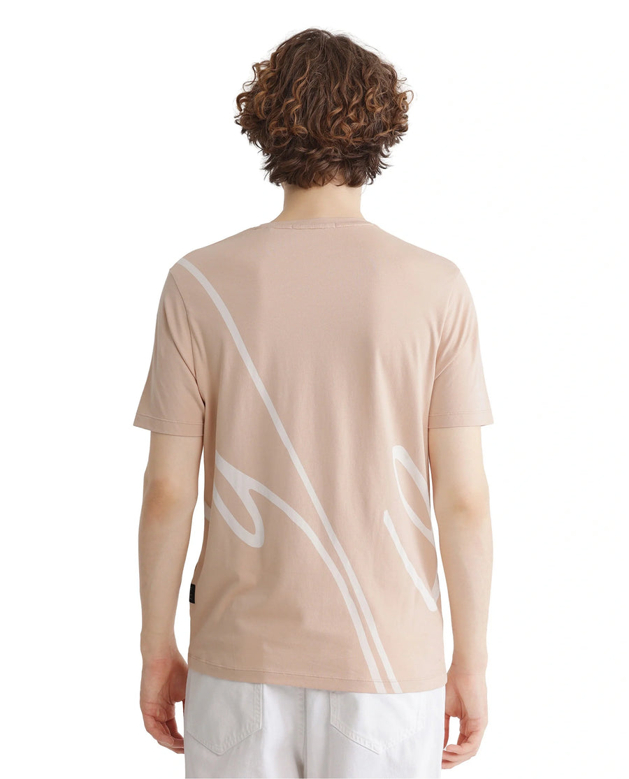 Rare Rabbit Men's Chael Peach Cotton Graphic Print Regular Fit Half Sleeve Crew Neck T-Shirt