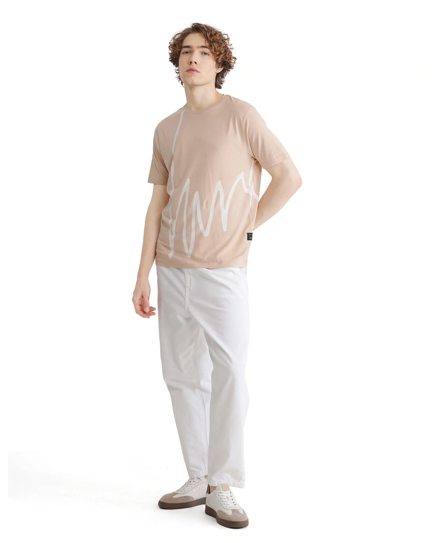 Rare Rabbit Men's Chael Peach Cotton Graphic Print Regular Fit Half Sleeve Crew Neck T-Shirt