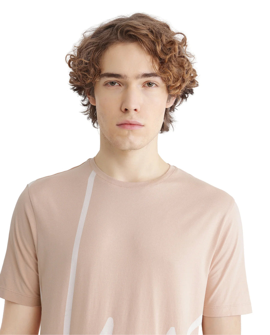 Rare Rabbit Men's Chael Peach Cotton Graphic Print Regular Fit Half Sleeve Crew Neck T-Shirt