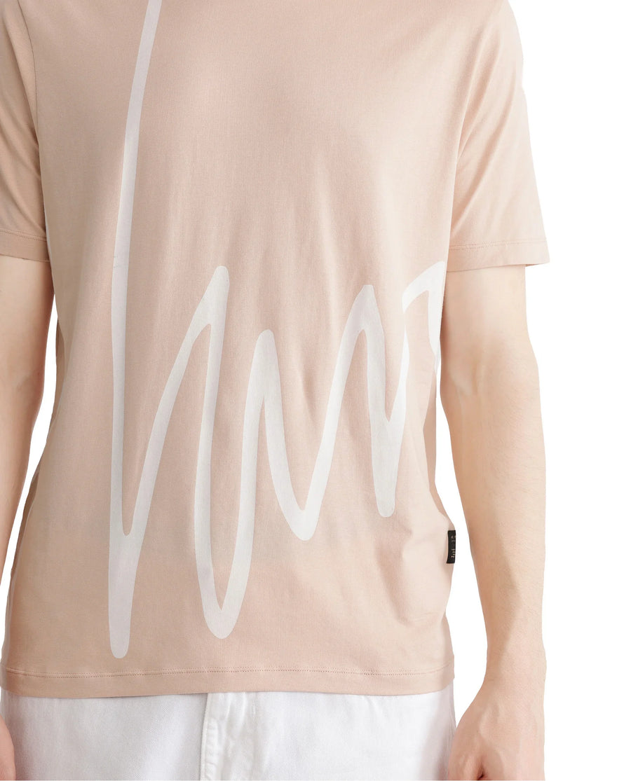 Rare Rabbit Men's Chael Peach Cotton Graphic Print Regular Fit Half Sleeve Crew Neck T-Shirt