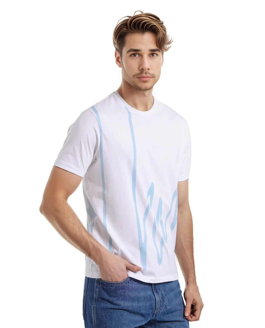 Rare Rabbit Men's Chael White Cotton Blend Graphic Print Regular Fit Half Sleeve Crew Neck T-Shirt