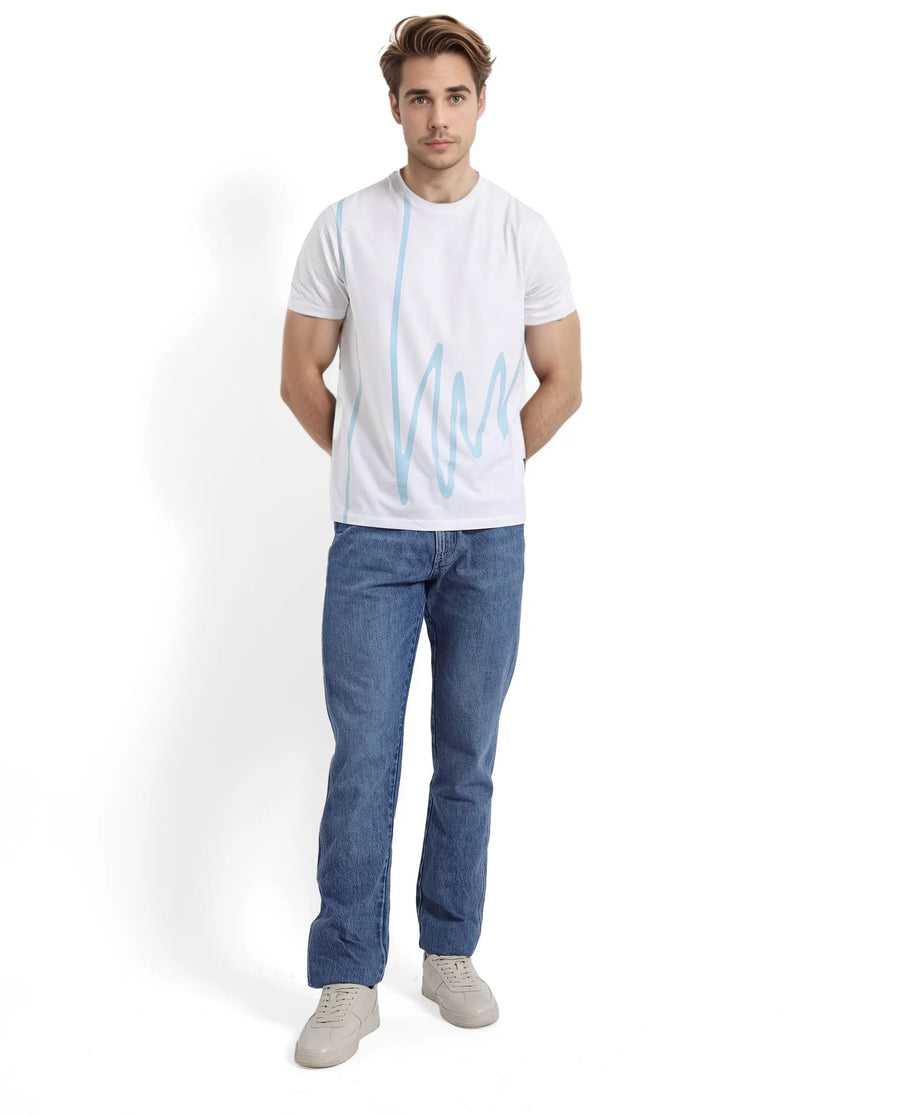 Rare Rabbit Men's Chael White Cotton Blend Graphic Print Regular Fit Half Sleeve Crew Neck T-Shirt