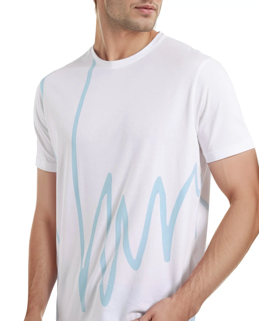 Rare Rabbit Men's Chael White Cotton Blend Graphic Print Regular Fit Half Sleeve Crew Neck T-Shirt
