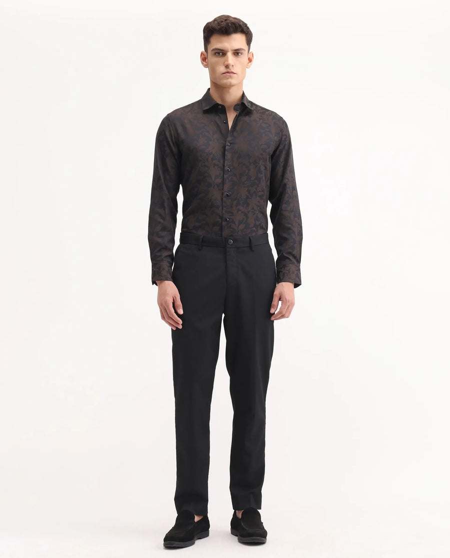 Rare Rabbit Men's Chamey Black Polyester Plain Regular Fit Trouser