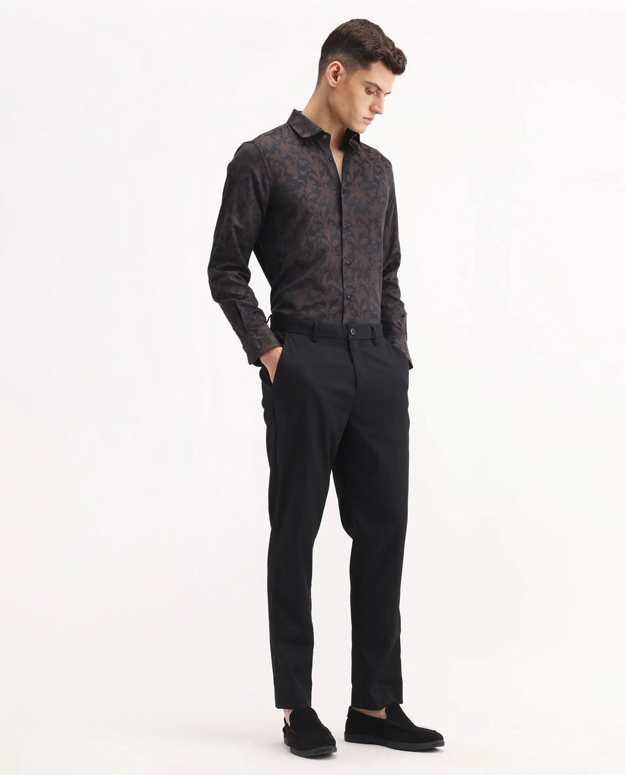Rare Rabbit Men's Chamey Black Polyester Plain Regular Fit Trouser