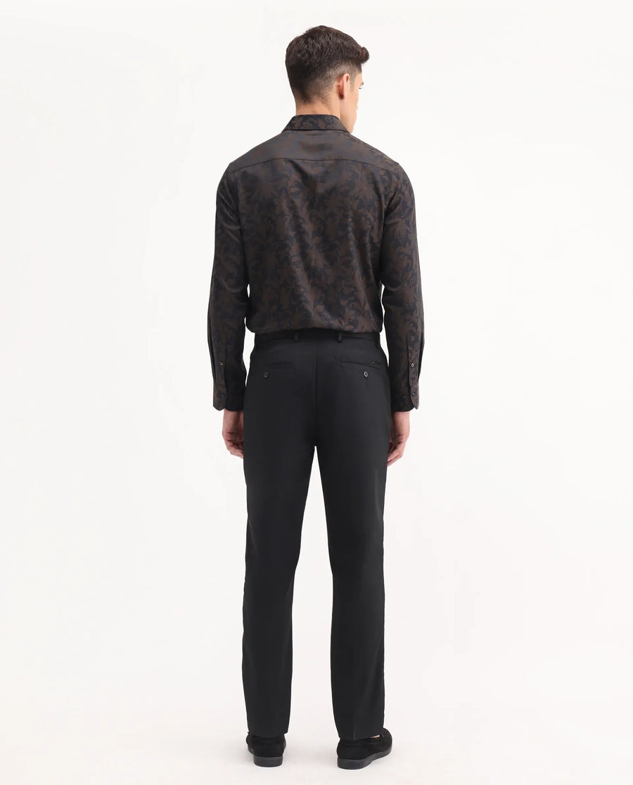 Rare Rabbit Men's Chamey Black Polyester Plain Regular Fit Trouser