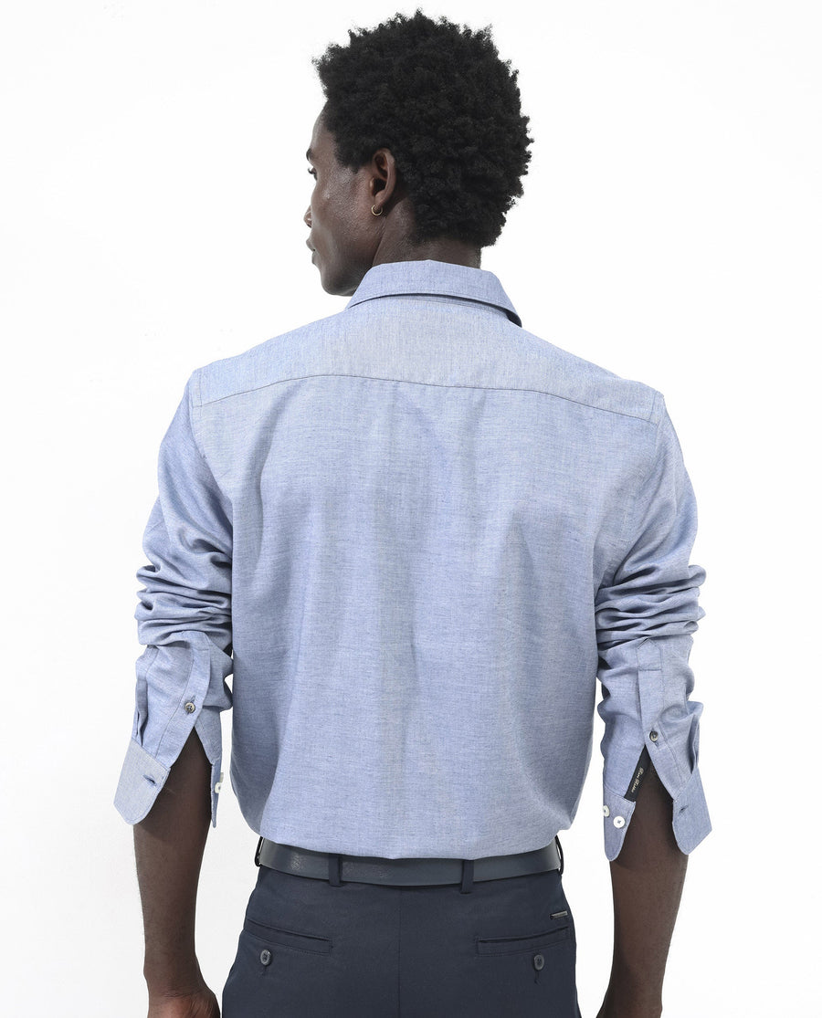 Rare Rabbit Men's Chapelle Dark Blue Cotton Plain Regular Fit Full Sleeve Collared Shirt