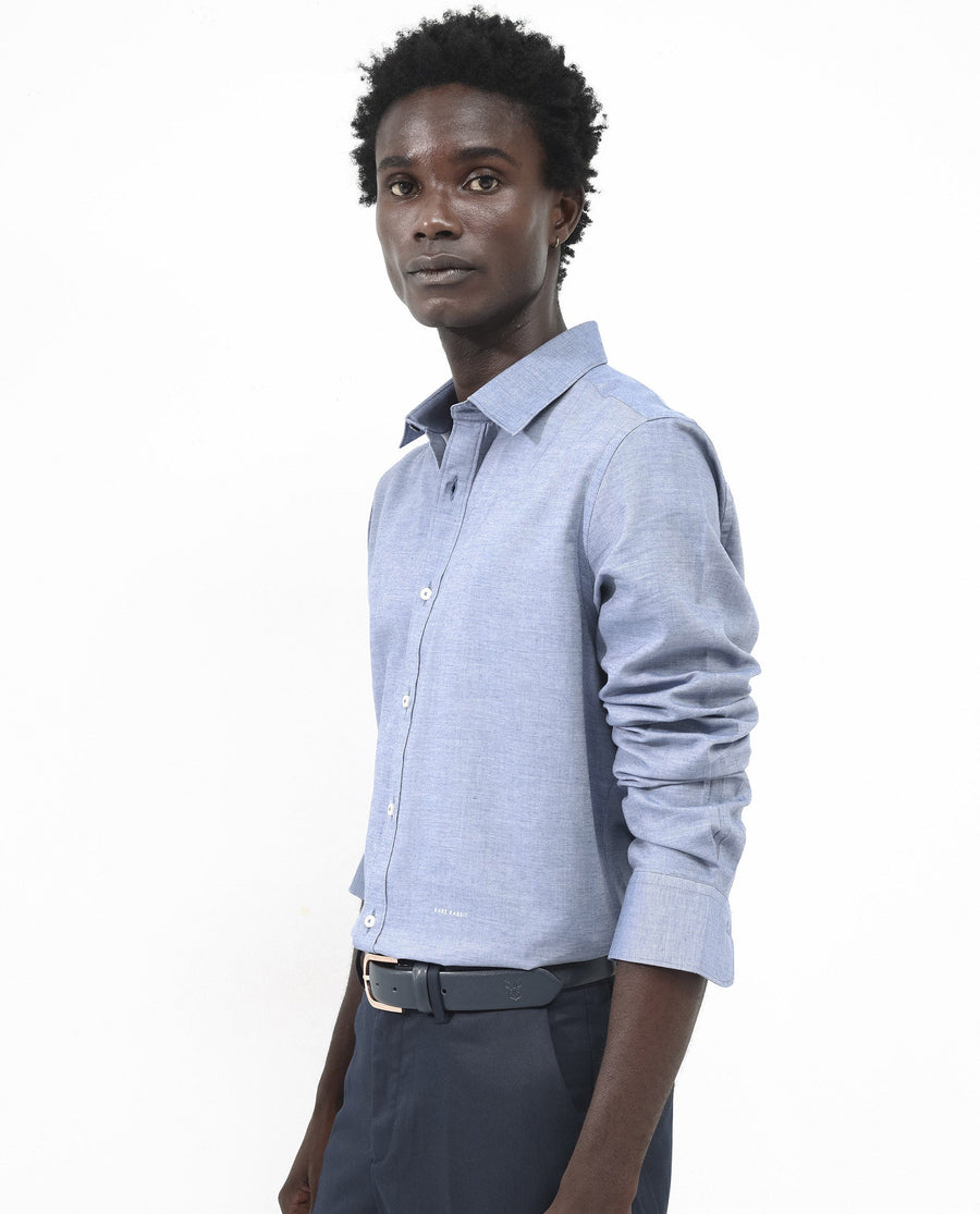 Rare Rabbit Men's Chapelle Dark Blue Cotton Plain Regular Fit Full Sleeve Collared Shirt