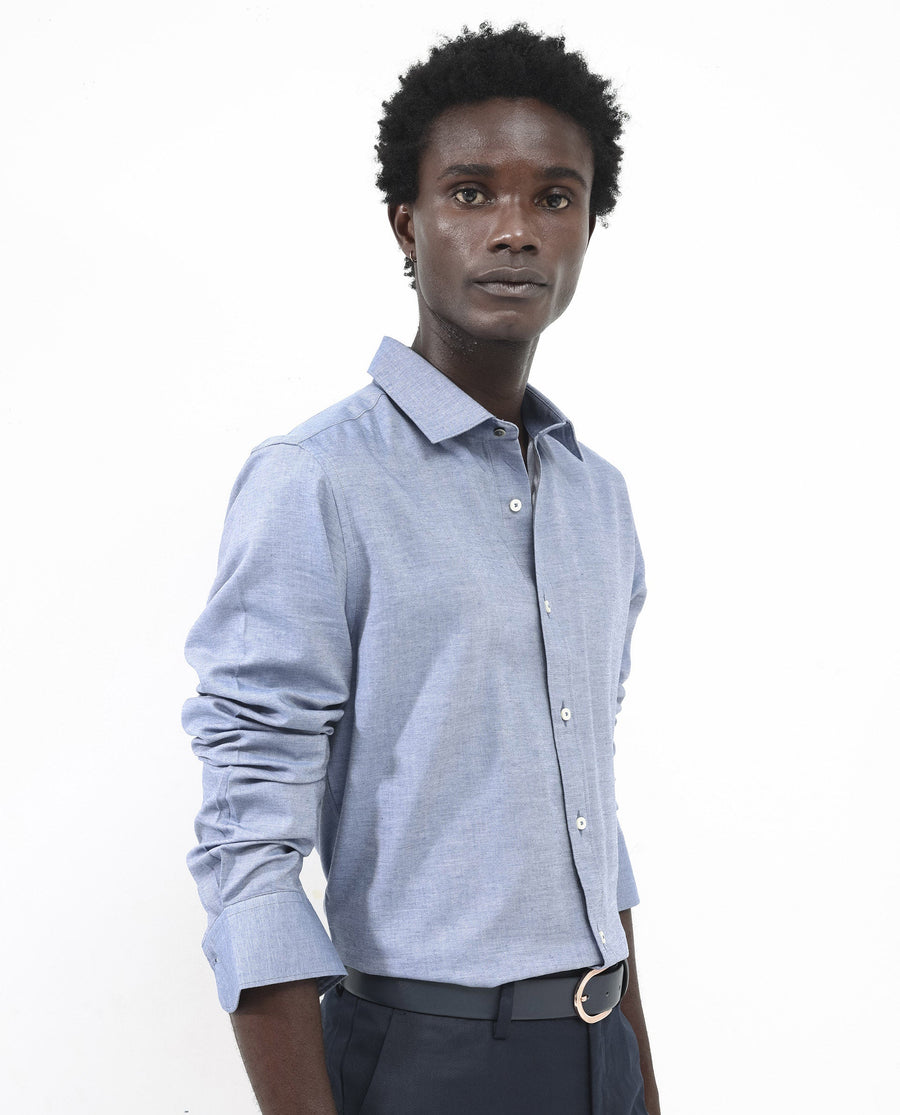 Rare Rabbit Men's Chapelle Dark Blue Cotton Plain Regular Fit Full Sleeve Collared Shirt