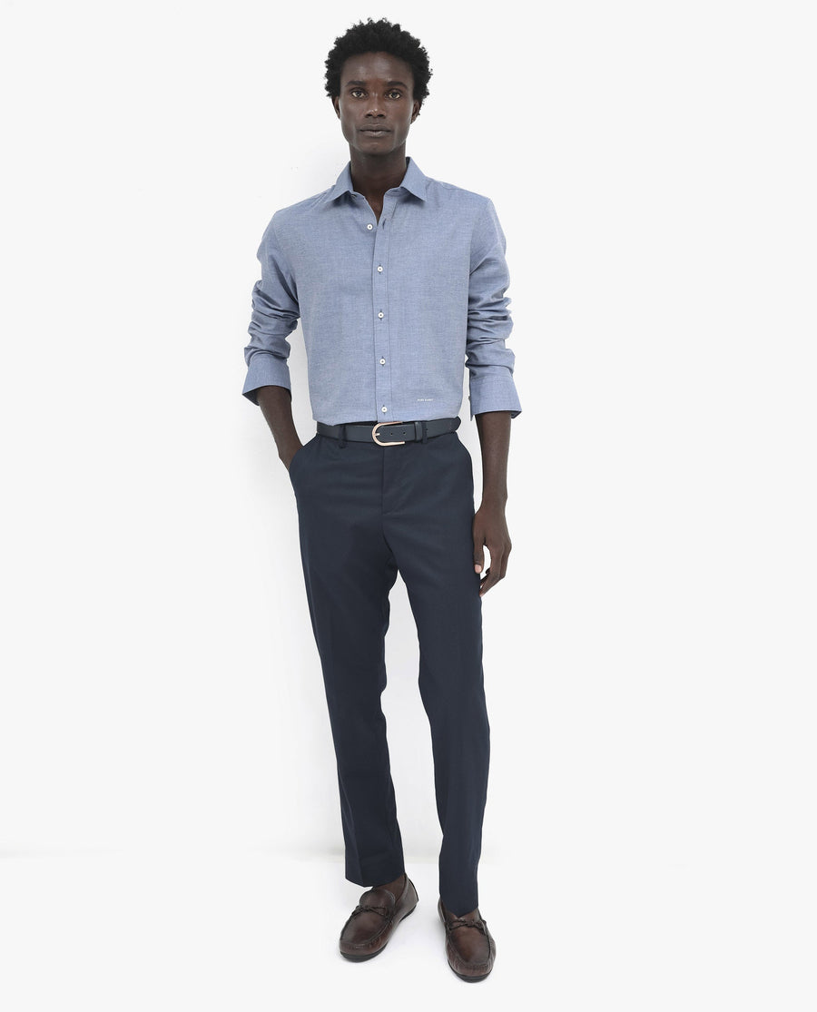 Rare Rabbit Men's Chapelle Dark Blue Cotton Plain Regular Fit Full Sleeve Collared Shirt