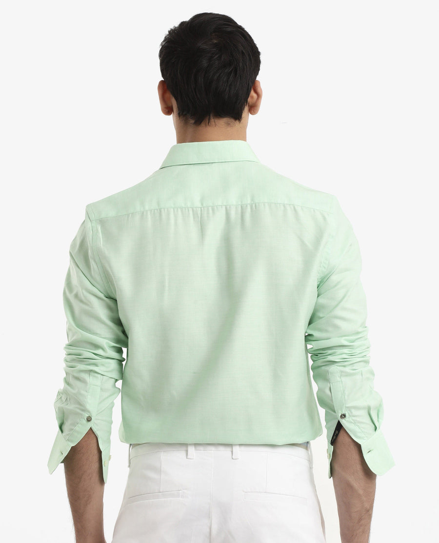 Rare Rabbit Men's Chapelle Flouroscent Green Cotton Plain Regular Fit Full Sleeve Collared Shirt