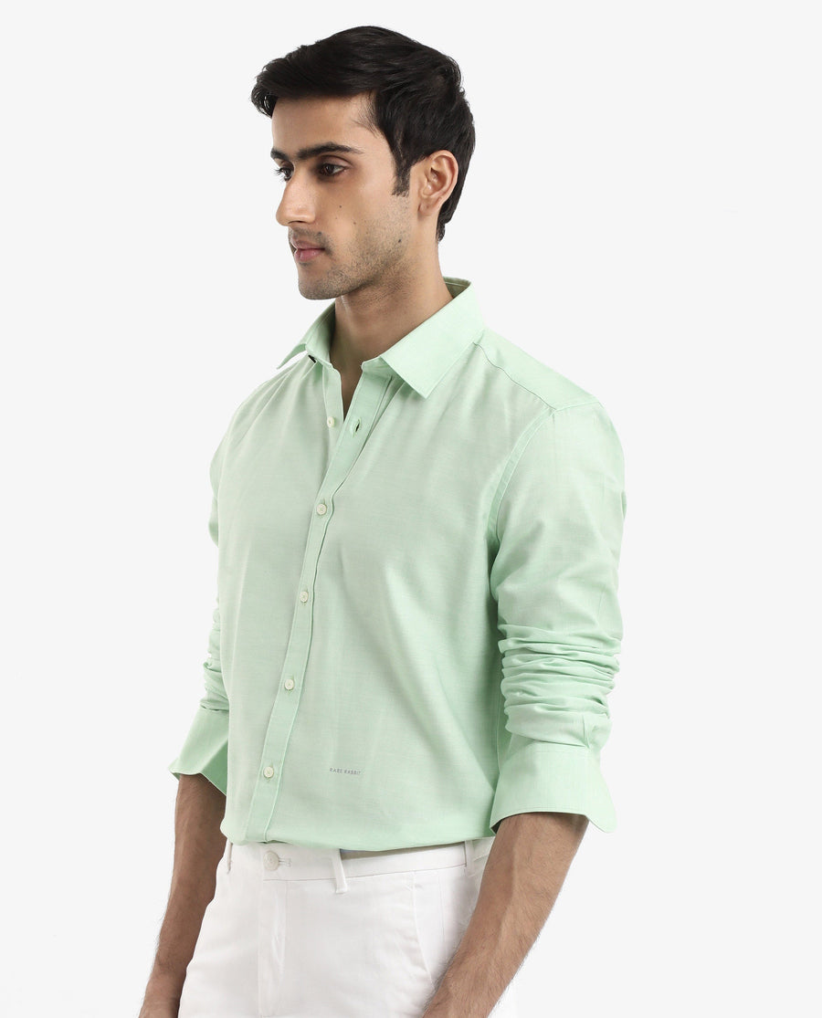 Rare Rabbit Men's Chapelle Flouroscent Green Cotton Plain Regular Fit Full Sleeve Collared Shirt
