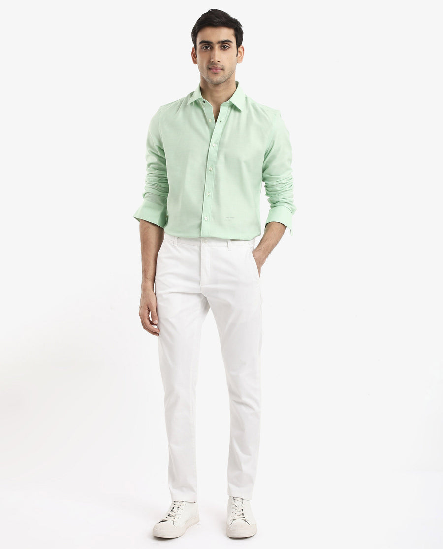 Rare Rabbit Men's Chapelle Flouroscent Green Cotton Plain Regular Fit Full Sleeve Collared Shirt
