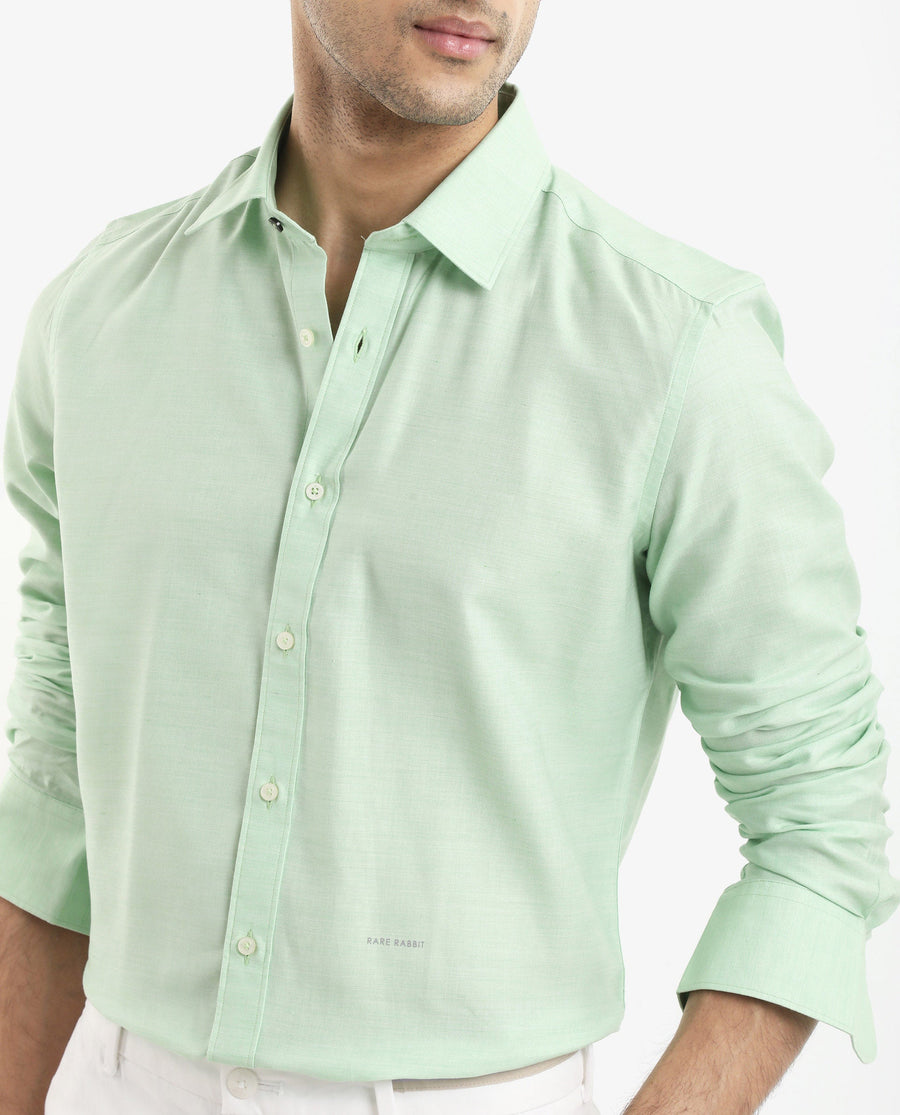 Rare Rabbit Men's Chapelle Flouroscent Green Cotton Plain Regular Fit Full Sleeve Collared Shirt