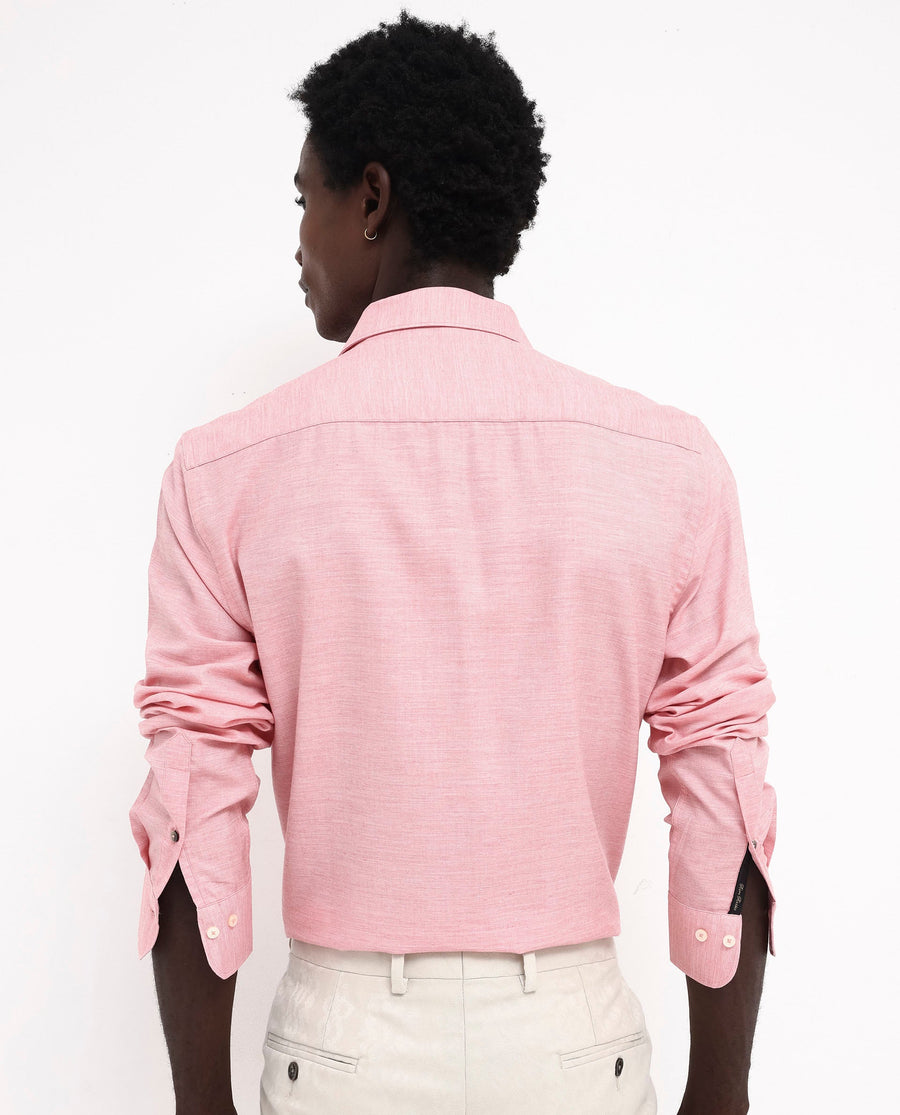 Rare Rabbit Men's Chapelle Flouroscent Pink Cotton Plain Regular Fit Full Sleeve Collared Shirt