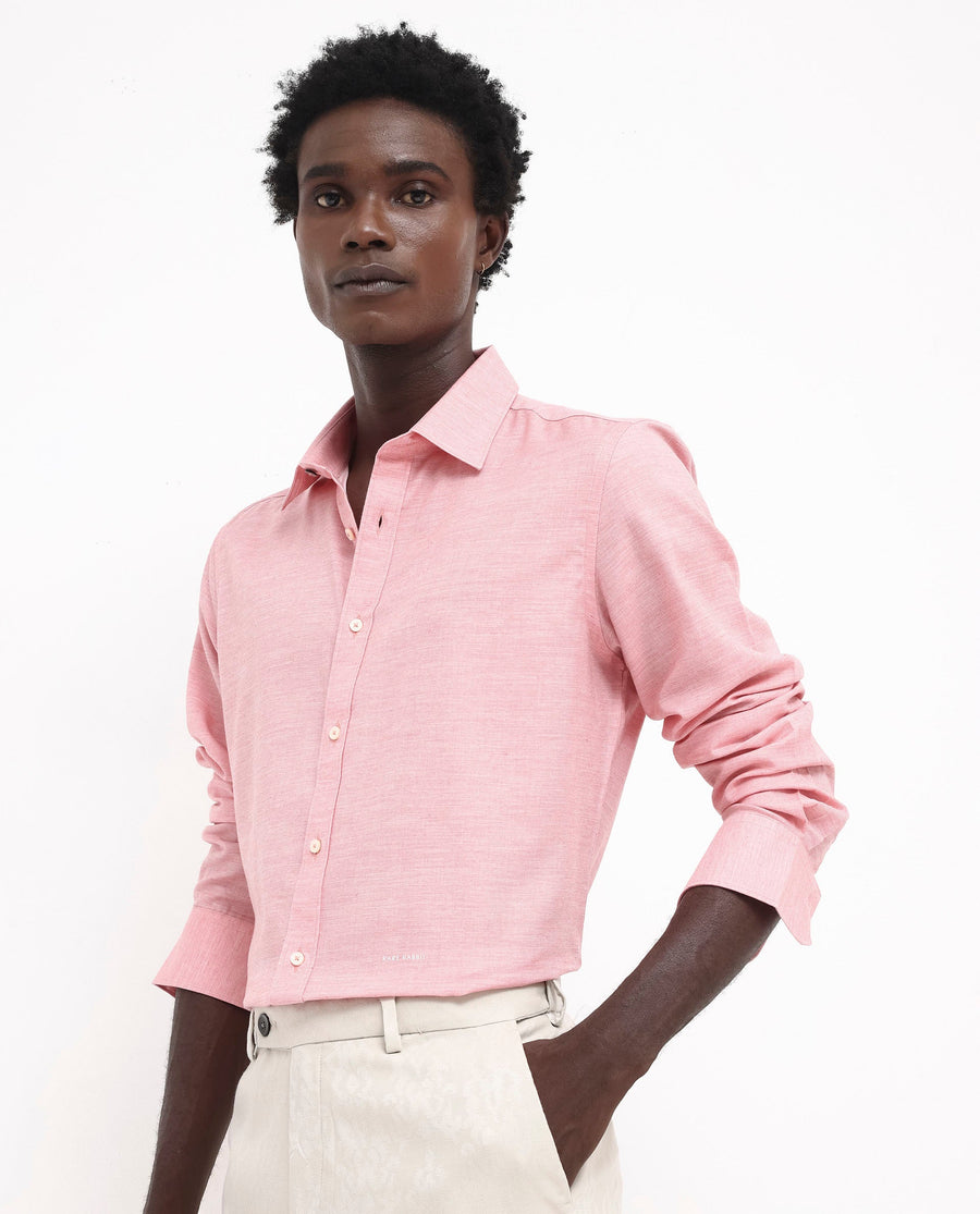 Rare Rabbit Men's Chapelle Flouroscent Pink Cotton Plain Regular Fit Full Sleeve Collared Shirt