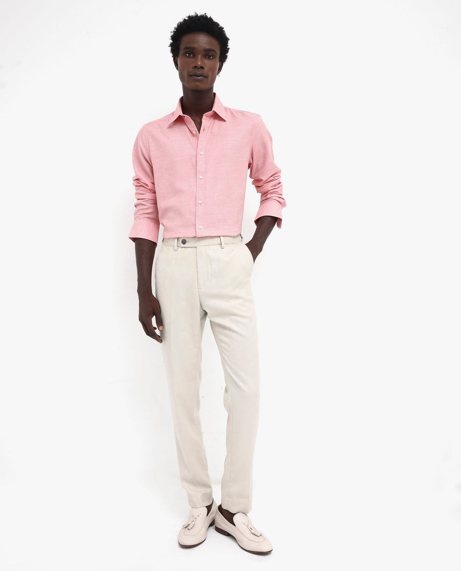Rare Rabbit Men's Chapelle Flouroscent Pink Cotton Plain Regular Fit Full Sleeve Collared Shirt