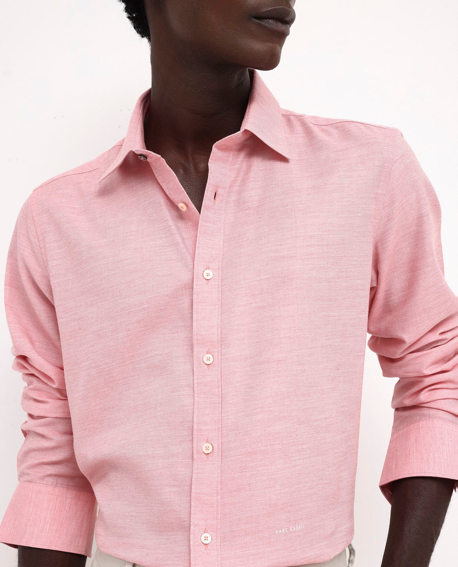 Rare Rabbit Men's Chapelle Flouroscent Pink Cotton Plain Regular Fit Full Sleeve Collared Shirt