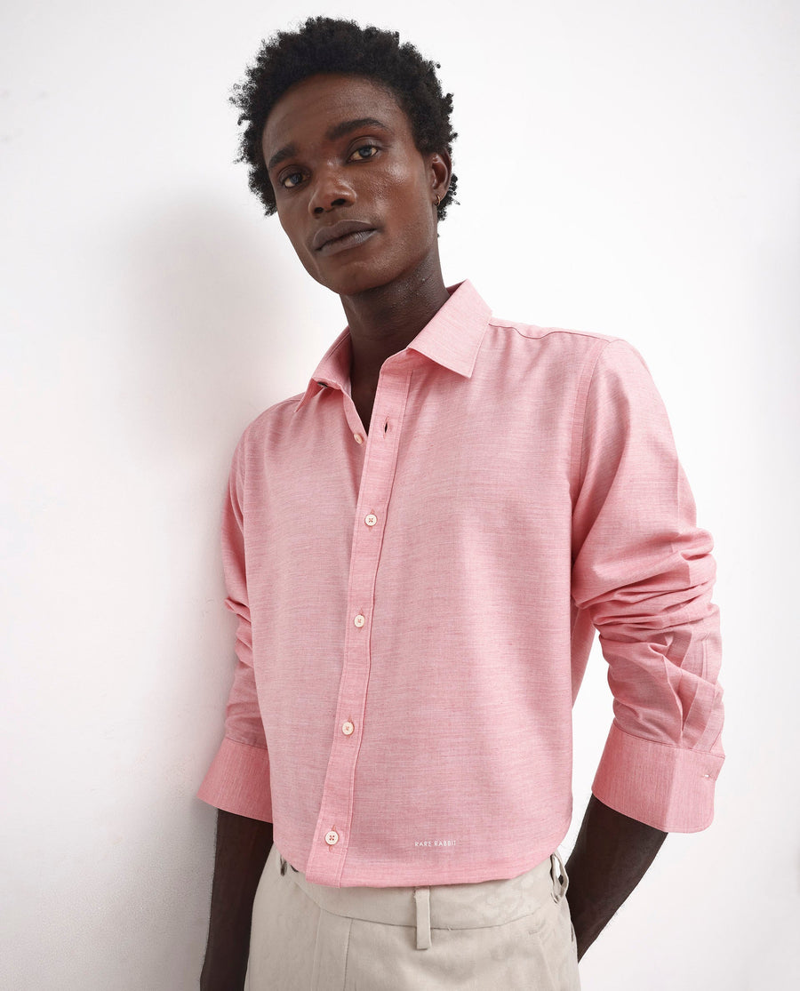 Rare Rabbit Men's Chapelle Flouroscent Pink Cotton Plain Regular Fit Full Sleeve Collared Shirt