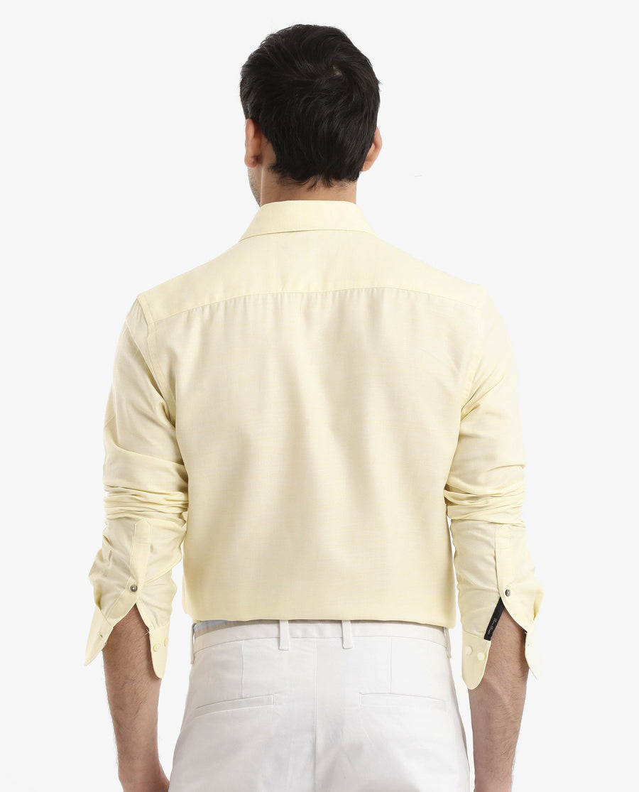 Rare Rabbit Men's Chapelle Flouroscent Yellow Cotton Plain Regular Fit Full Sleeve Collared Shirt