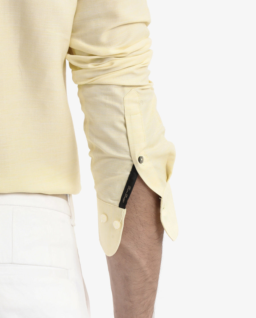 Rare Rabbit Men's Chapelle Flouroscent Yellow Cotton Plain Regular Fit Full Sleeve Collared Shirt