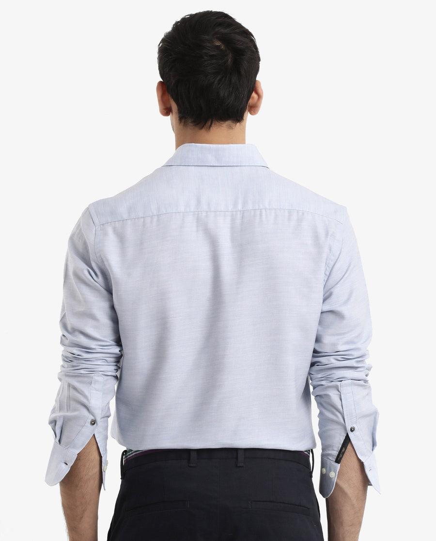 Rare Rabbit Men's Chapelle Light Blue Cotton Plain Regular Fit Full Sleeve Collared Shirt