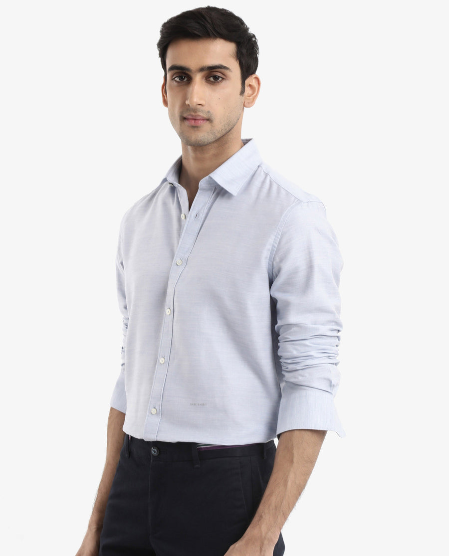 Rare Rabbit Men's Chapelle Light Blue Cotton Plain Regular Fit Full Sleeve Collared Shirt