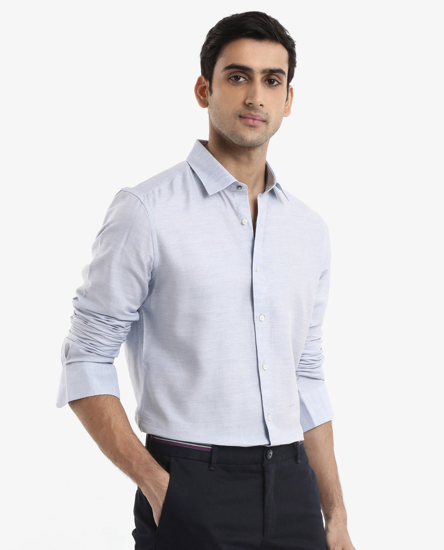 Rare Rabbit Men's Chapelle Light Blue Cotton Plain Regular Fit Full Sleeve Collared Shirt