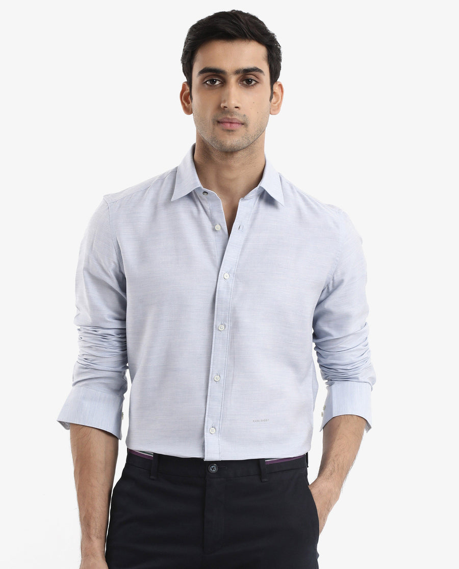Rare Rabbit Men's Chapelle Light Blue Cotton Plain Regular Fit Full Sleeve Collared Shirt