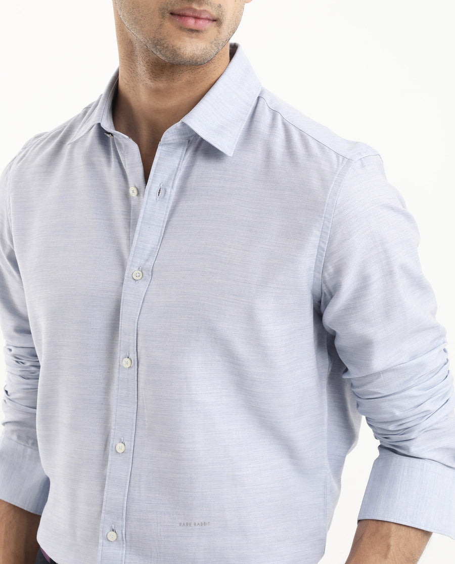 Rare Rabbit Men's Chapelle Light Blue Cotton Plain Regular Fit Full Sleeve Collared Shirt